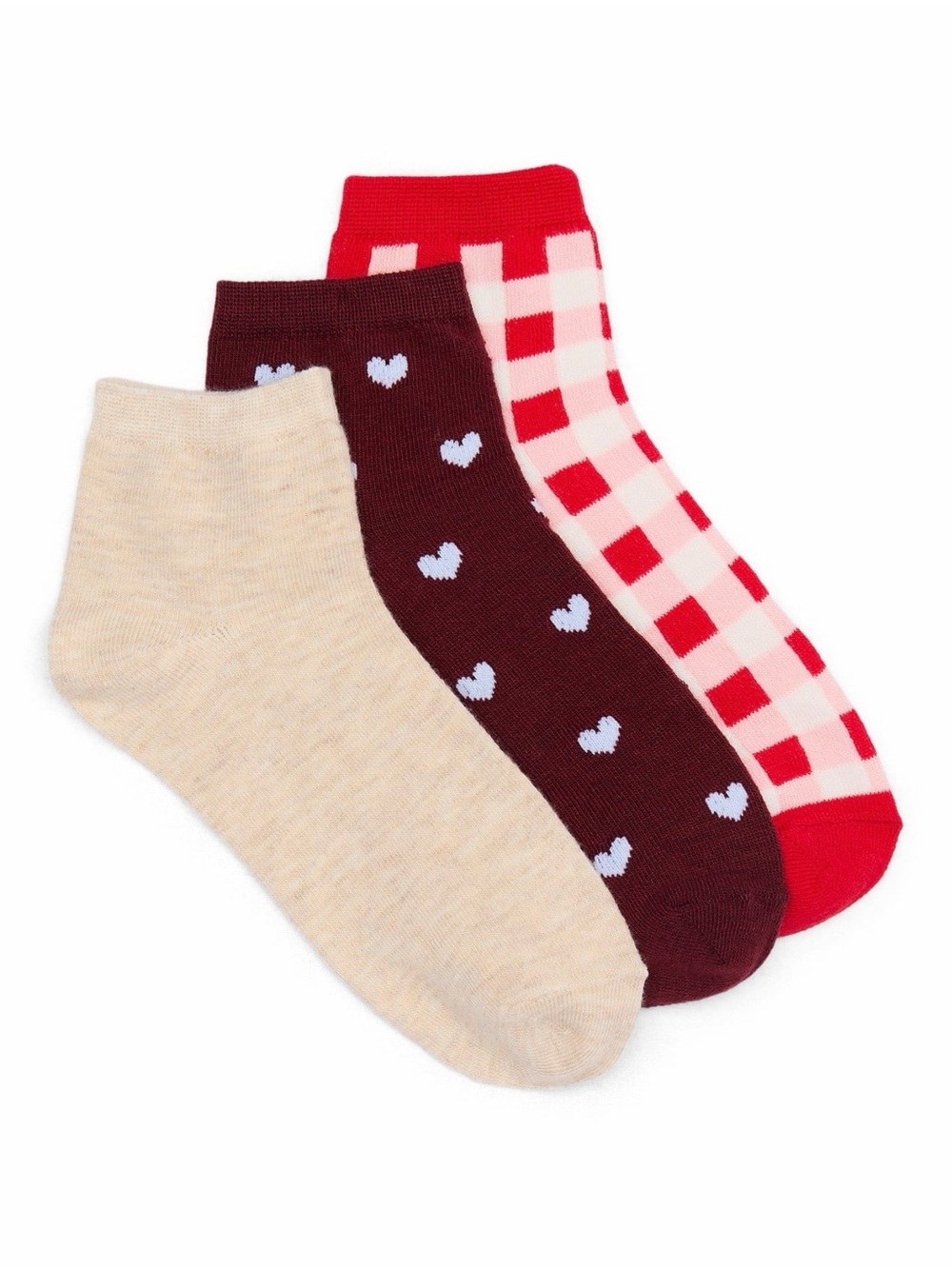 No Boundaries 3-Pack Ankle Socks - Red, Burgundy, Cream NWT